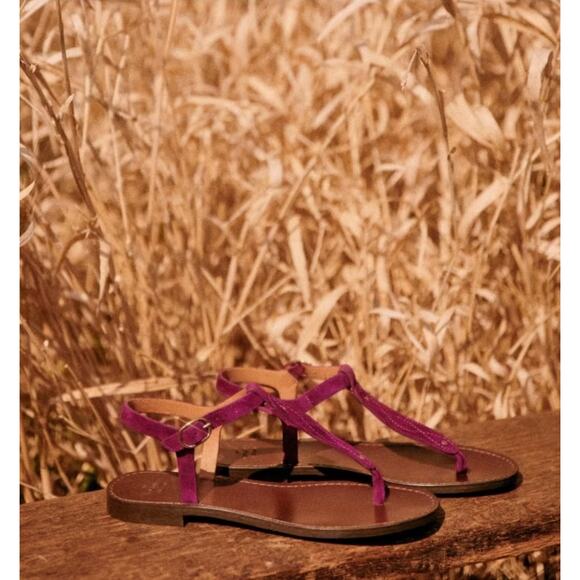 NIB Sezane Sally Low Sandals Magenta Flat Thong Size 37/US 6.5 - Picture 1 of 9